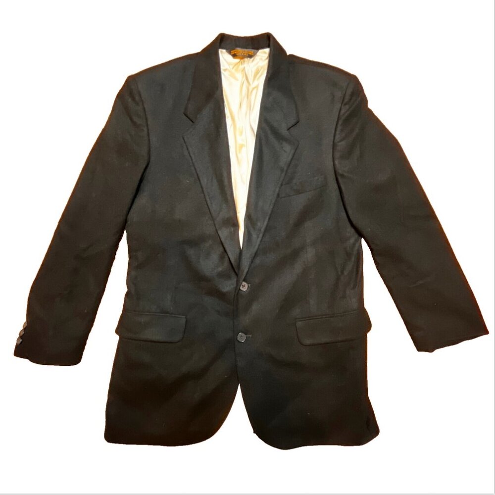 Black Cashmere Sport Coat Men 42R Two-Button Blazer Jacket Made in USA Preppy